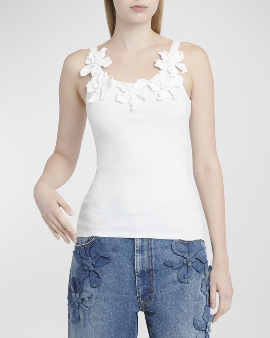 Valentino Garavani Costina Flower Applique Rib Jersey Tank Top
