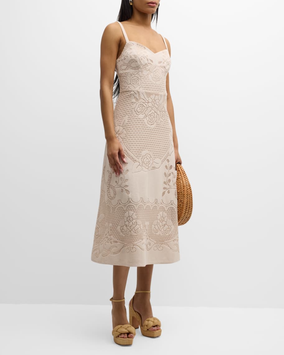 Image 2 of 6: Willow Floral Lace Sweetheart Midi Dress