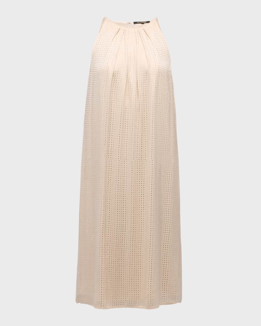 Image 1 of 6: Brenna Pleated Rhinestone Halter Midi Dress