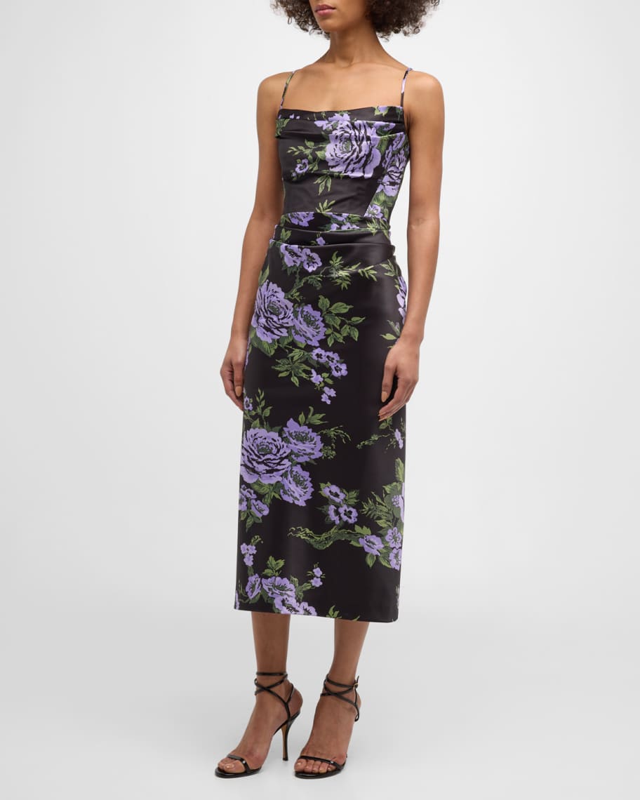 Image 2 of 6: Floral Print Draped Midi Dress