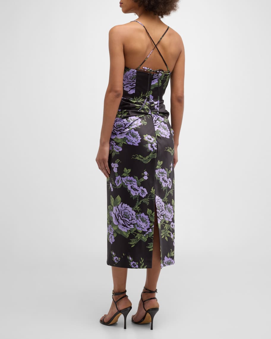 Image 3 of 6: Floral Print Draped Midi Dress