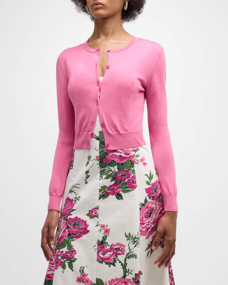 Image 2 of 6: Long-Sleeve Crewneck Crop Cardigan