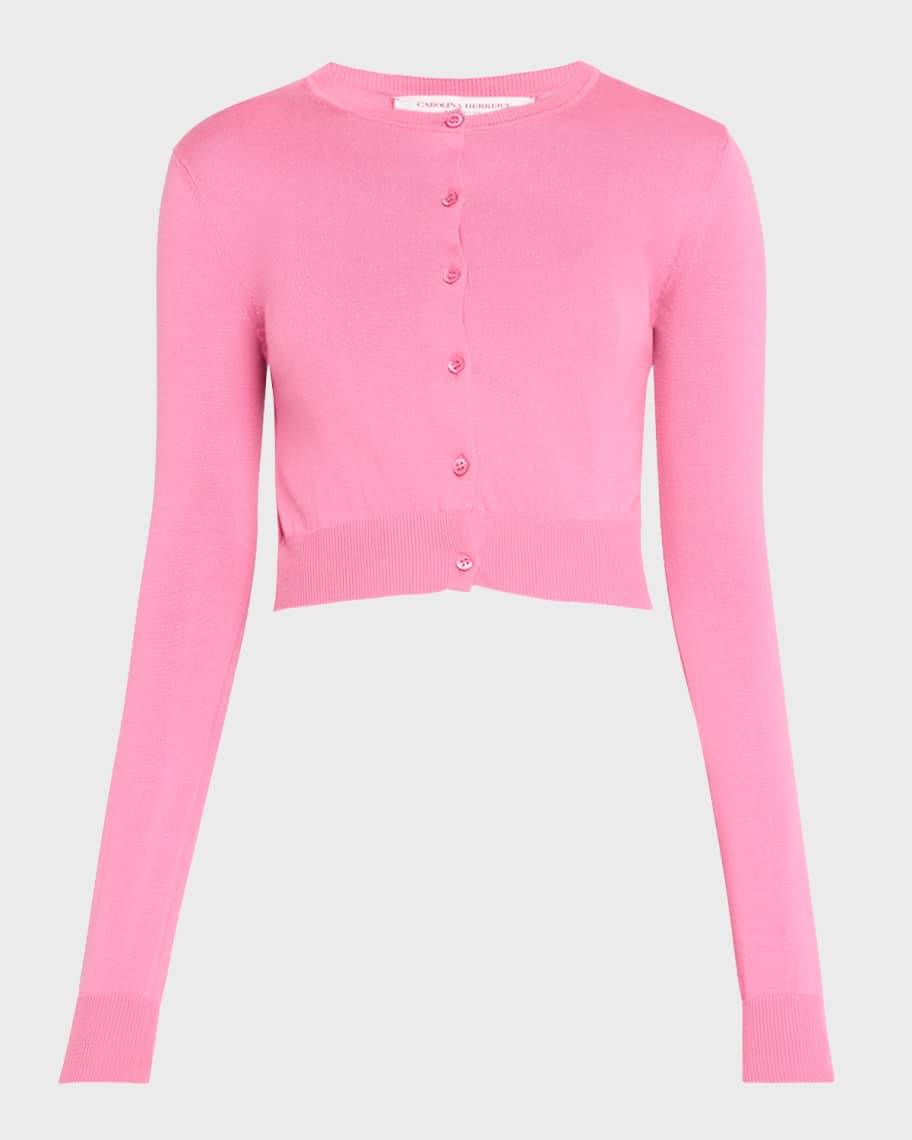 Image 1 of 6: Long-Sleeve Crewneck Crop Cardigan