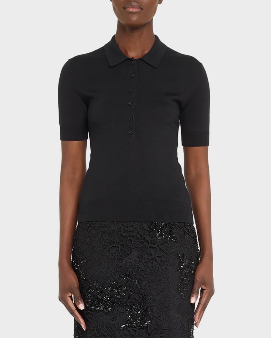 Image 2 of 2: Button-Front Knit Polo Top