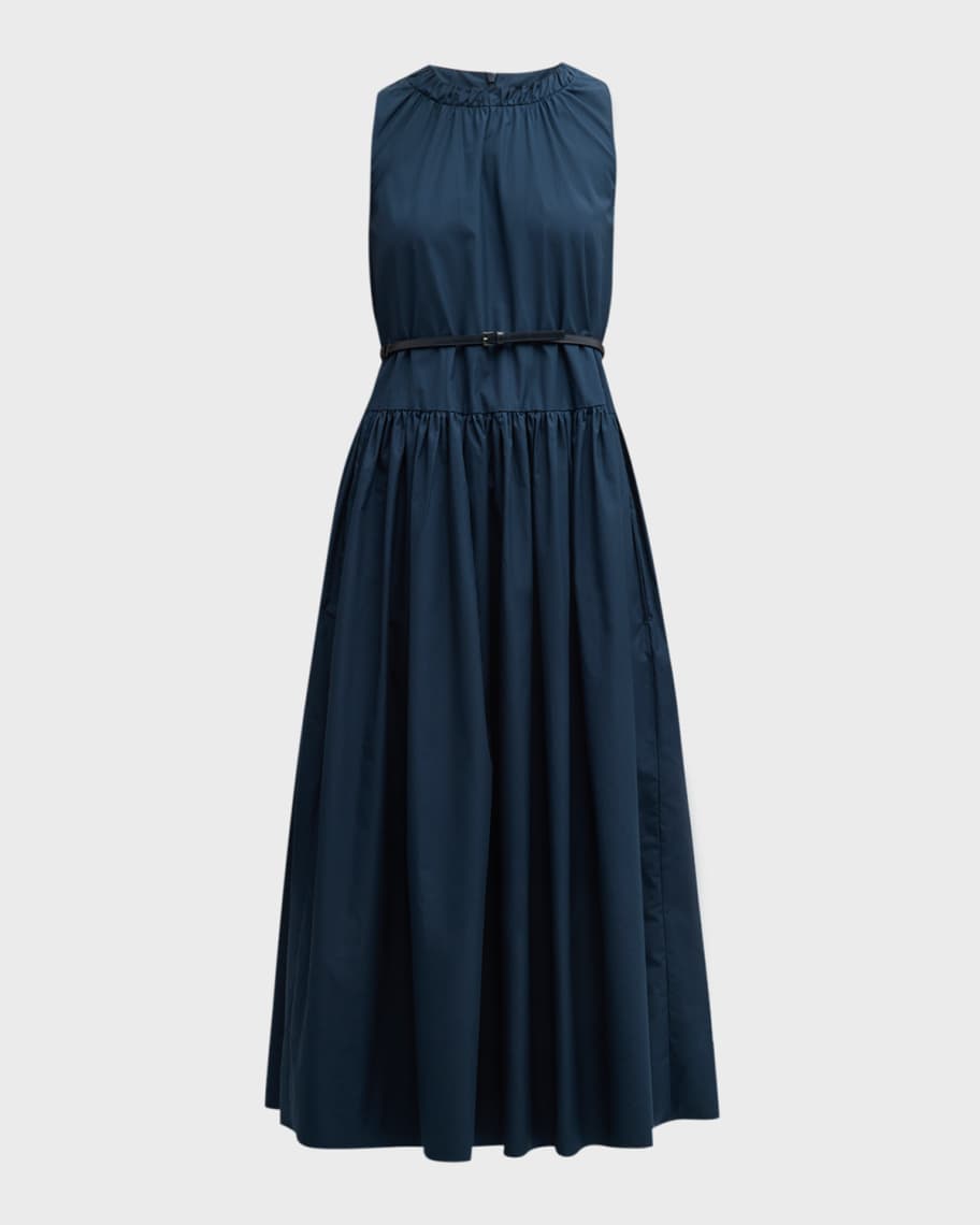 Max Mara Teresa Belted Drop-Waist Sleeveless Midi Dress | Neiman Marcus