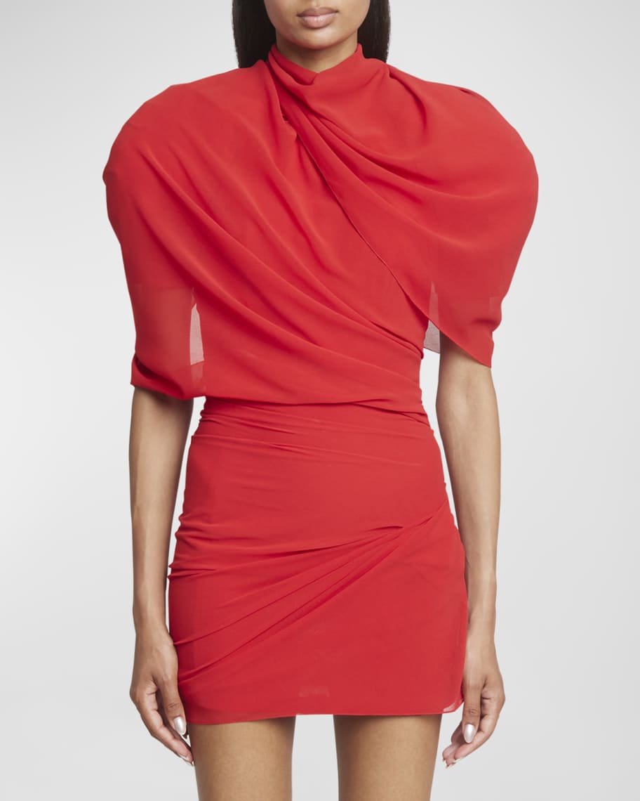 Jacquemus La Robe Castagna Draped Mini Dress | Neiman Marcus