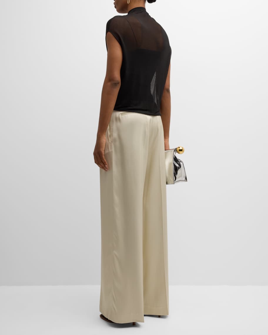 Image 3 of 6: Capa Cutout Turtleneck Short-Sleeve Button-Front Sheer Knit Top