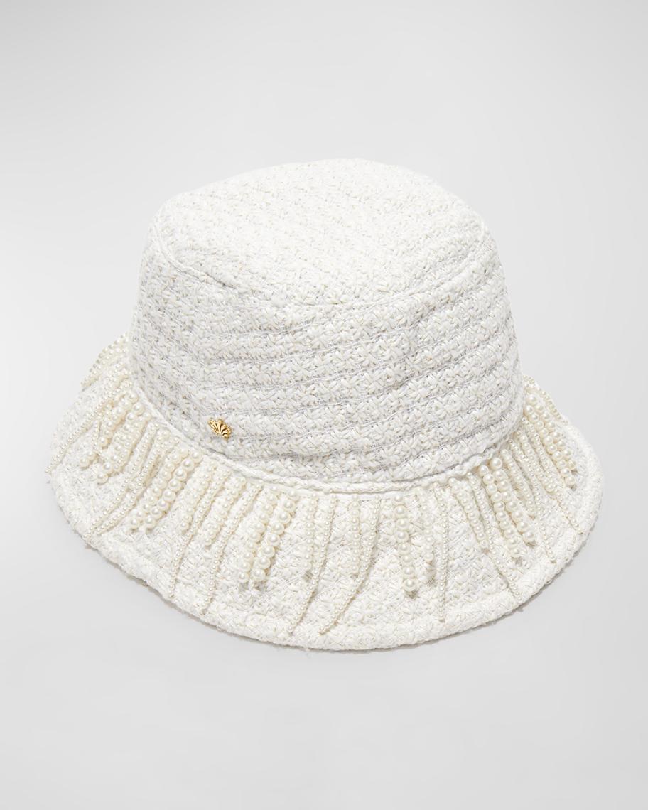 Lele Sadoughi Cream Pearl-Trim Tweed Bucket Hat Lele Sadoughi Women main image 4