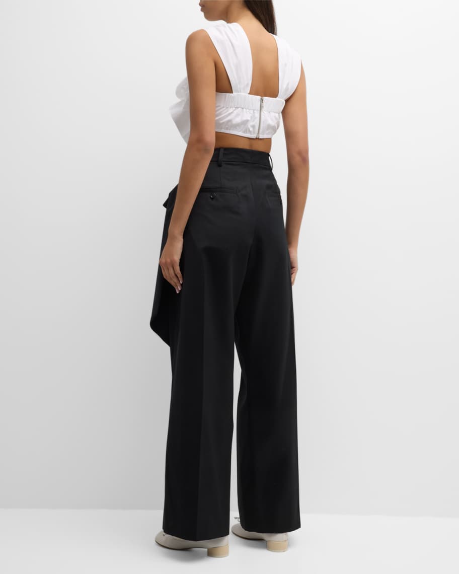 Image 3 of 6: Pleated Straight-Leg Trousers with Pressed Rose Detail