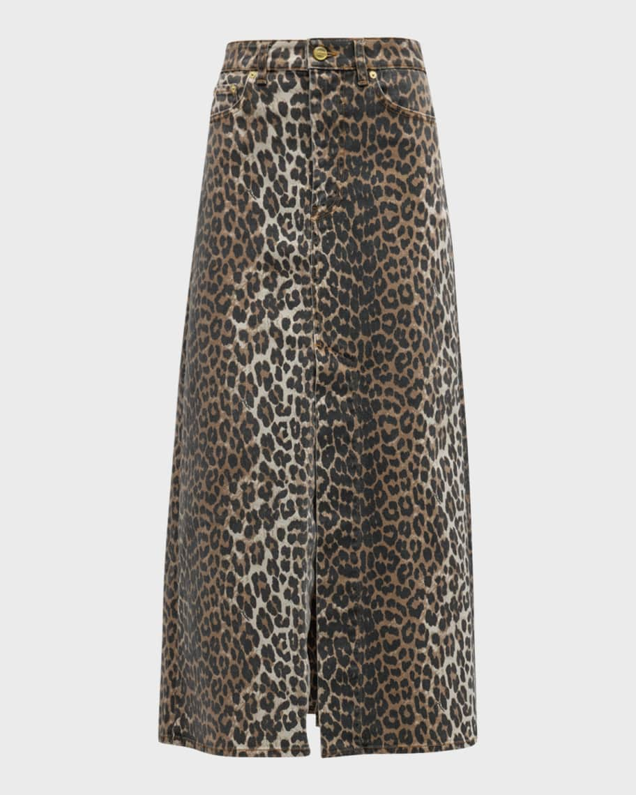 Ganni Leopard-Print Denim Maxi Skirt | Neiman Marcus