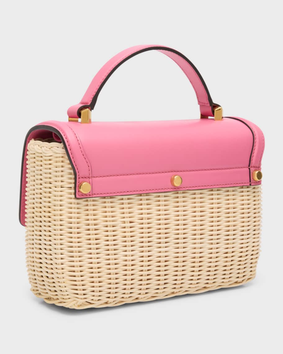 Image 2 of 4: Diamond Flap Raffia Top-Handle Bag