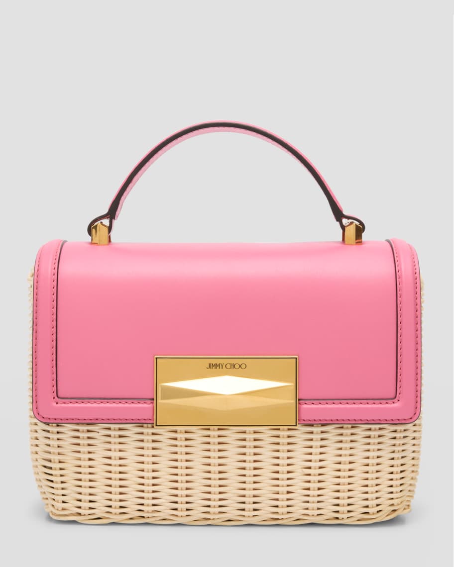 Image 1 of 4: Diamond Flap Raffia Top-Handle Bag