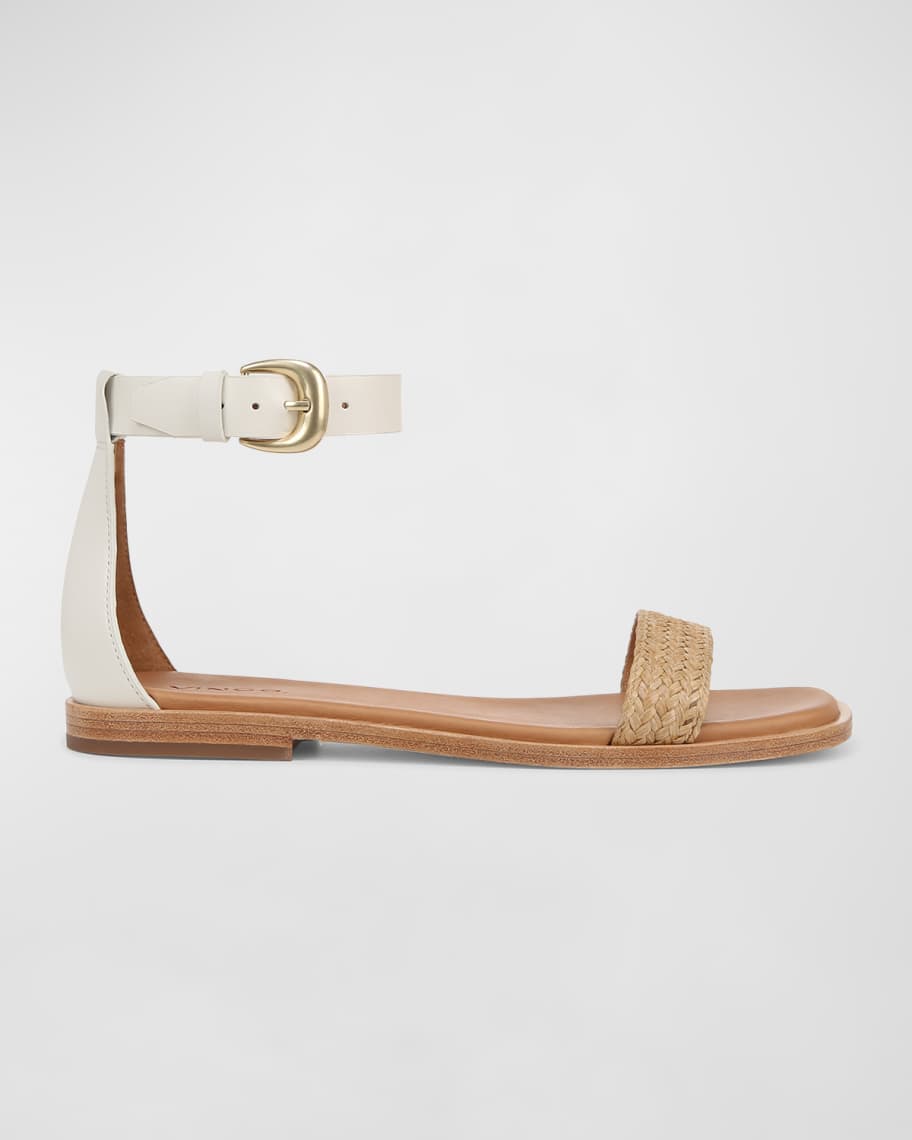 Image 1 of 4: Martina Raffia Ankle-Strap Sandals