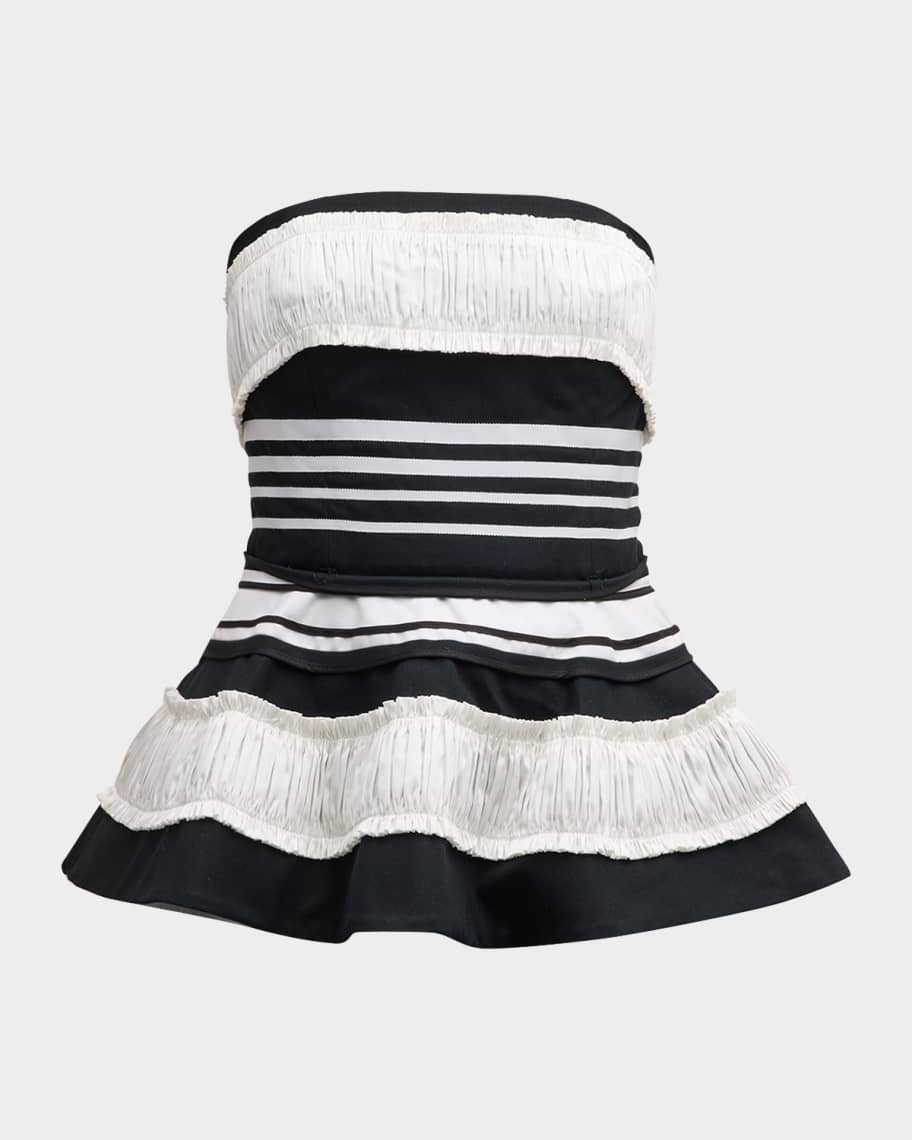 CHRISTOPHER JOHN ROGERS Crushed Ruffle Strapless Peplum Top