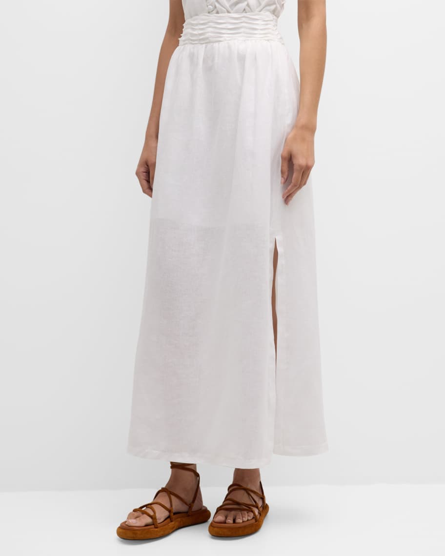 Image 2 of 6: Victoria Side-Slit Pintuck Linen Maxi Skirt