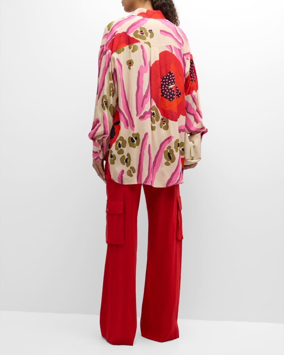 Image 3 of 6: Famsel Oversized Floral Button-Front Shirt