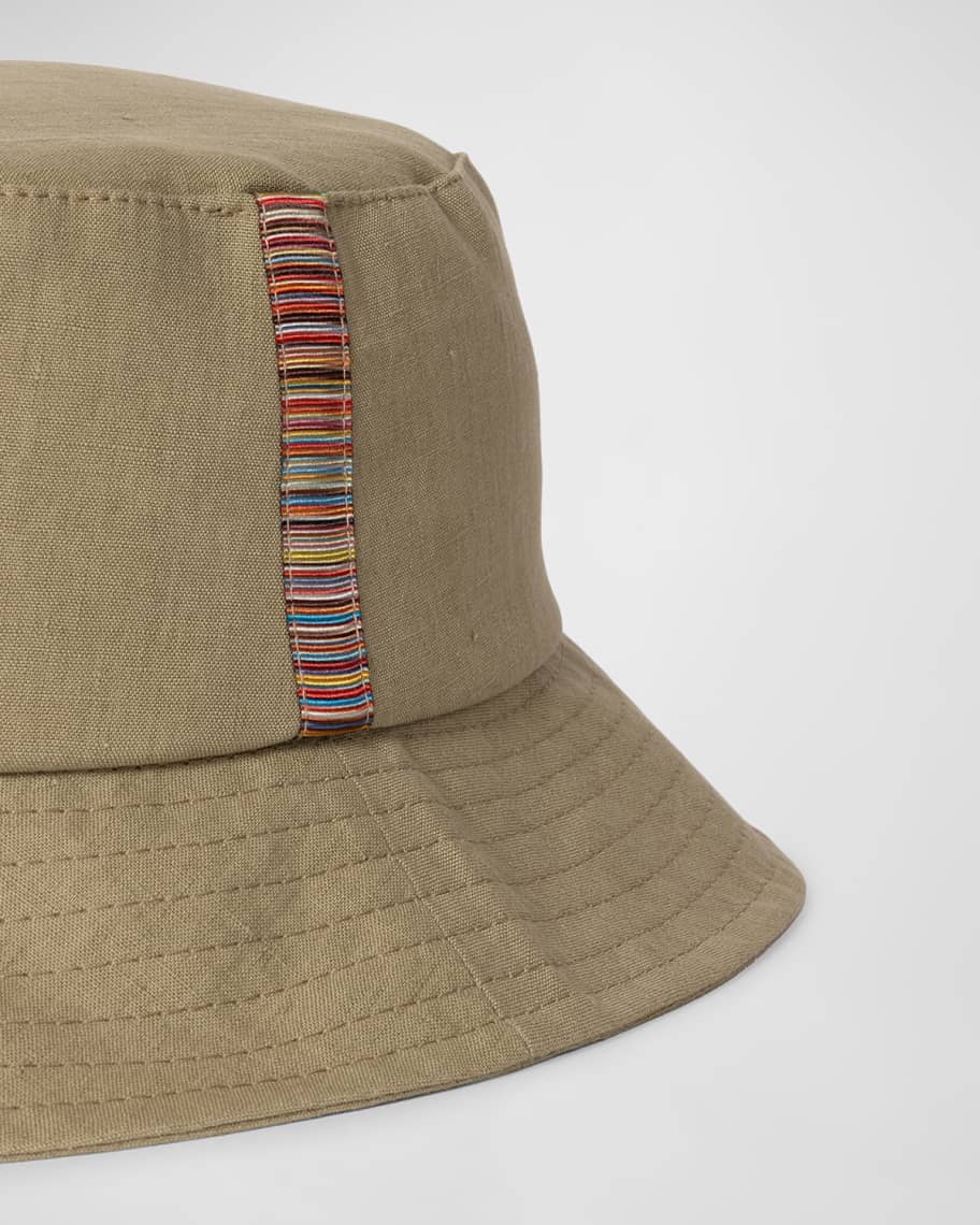 Image 2 of 2: Men's Linen Bucket Hat with Stripe Trim