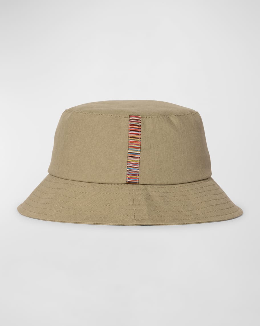 Image 1 of 2: Men's Linen Bucket Hat with Stripe Trim
