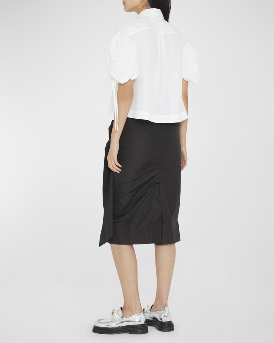 Image 3 of 6: Beaded-Collar Ruched Puff-Sleeve Crop Shirt