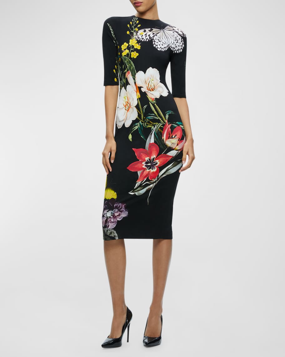 Alice + Olivia Delora Floral Printed Midi Dress | Neiman Marcus