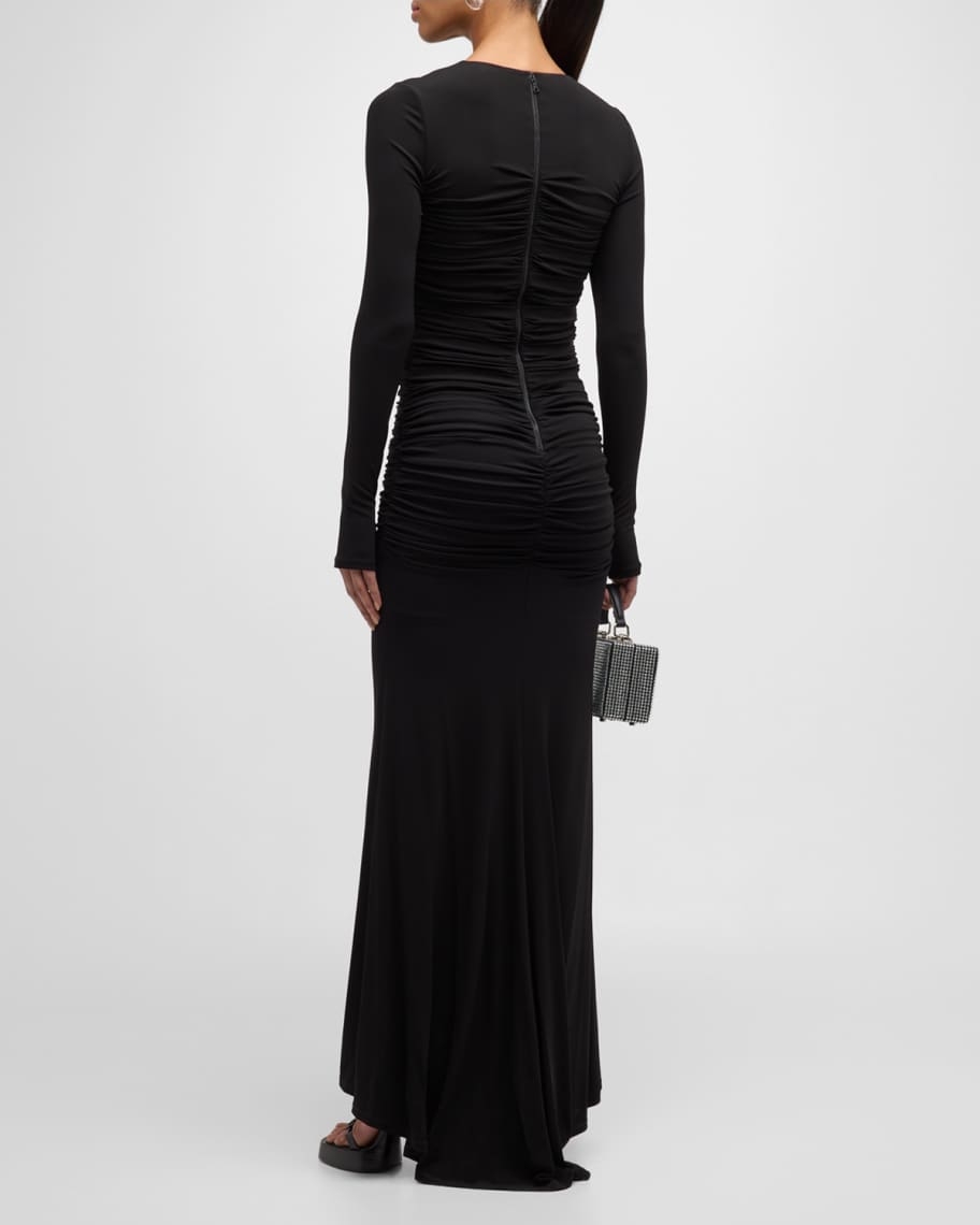 Image 3 of 6: Katherina Long-Sleeve Ruched Jersey Maxi Dress