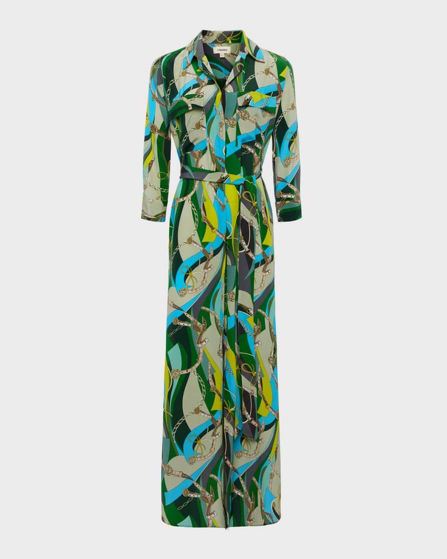 L'Agence Cameron Silk Shirt Dress Icy Lilac Linked Geo