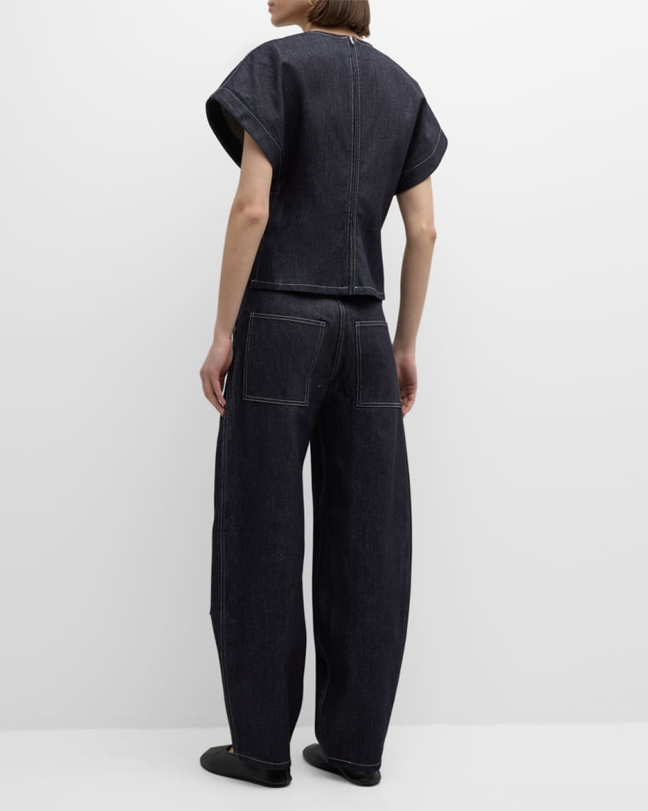 Image 3 of 6: Patch Curved Wide-Leg Denim Pants