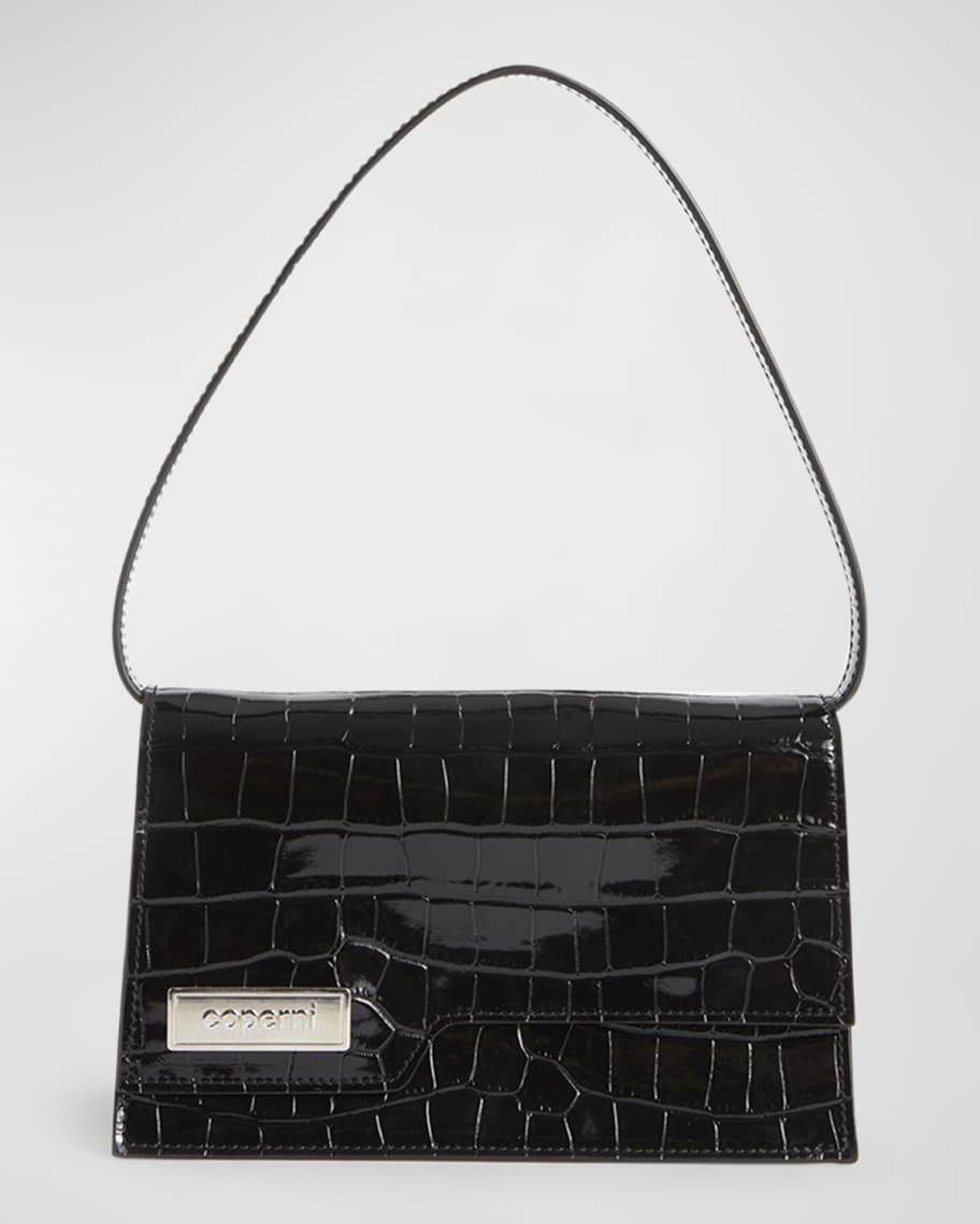 Image 1 of 4: Folder Mini Patent Croc-Embossed Shoulder Bag