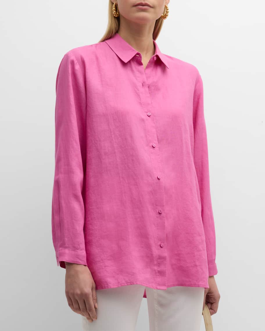 Eileen Fisher Petite Button-Down Organic Linen Shirt | Neiman Marcus