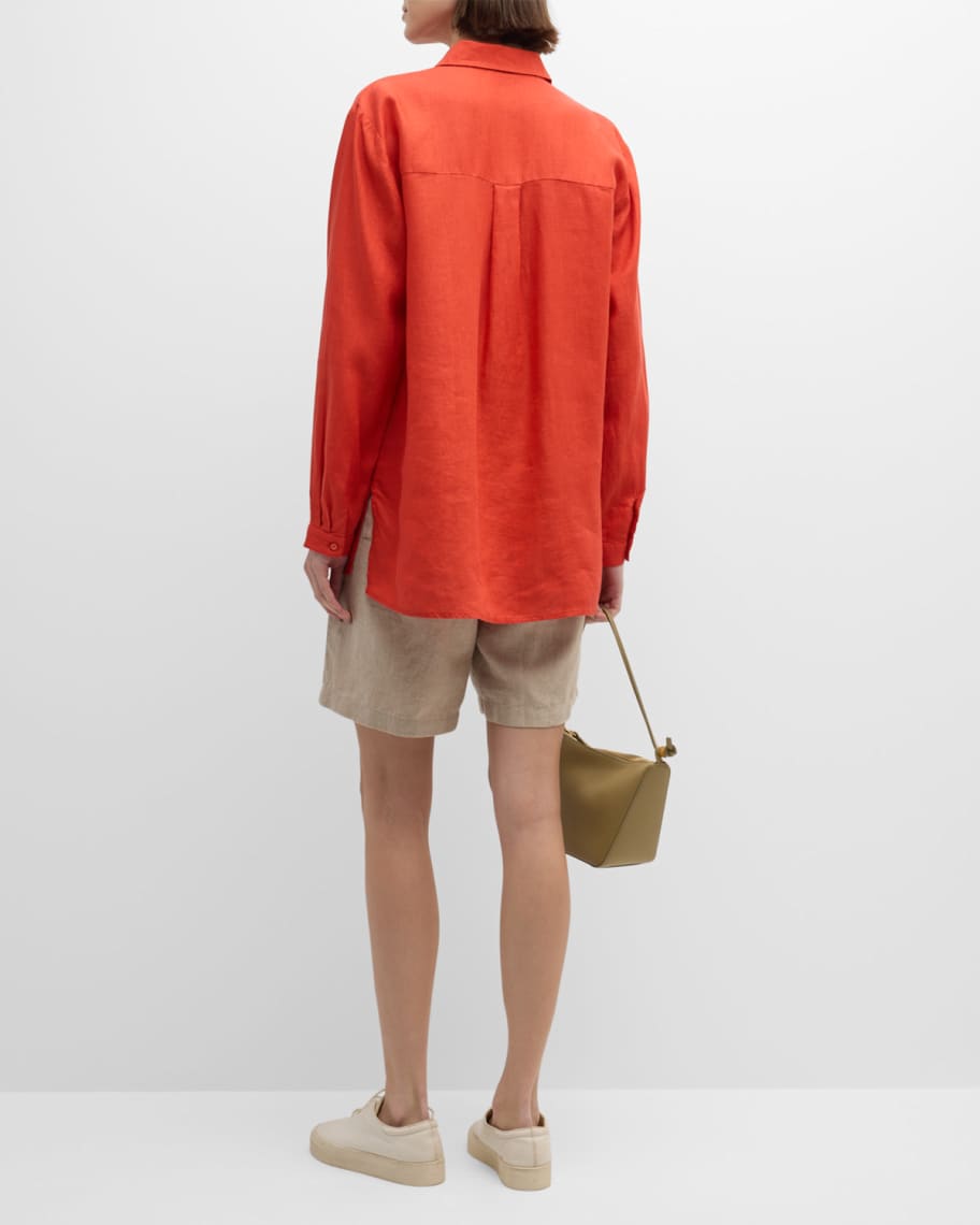 Image 3 of 6: Petite Button-Down Organic Linen Shirt
