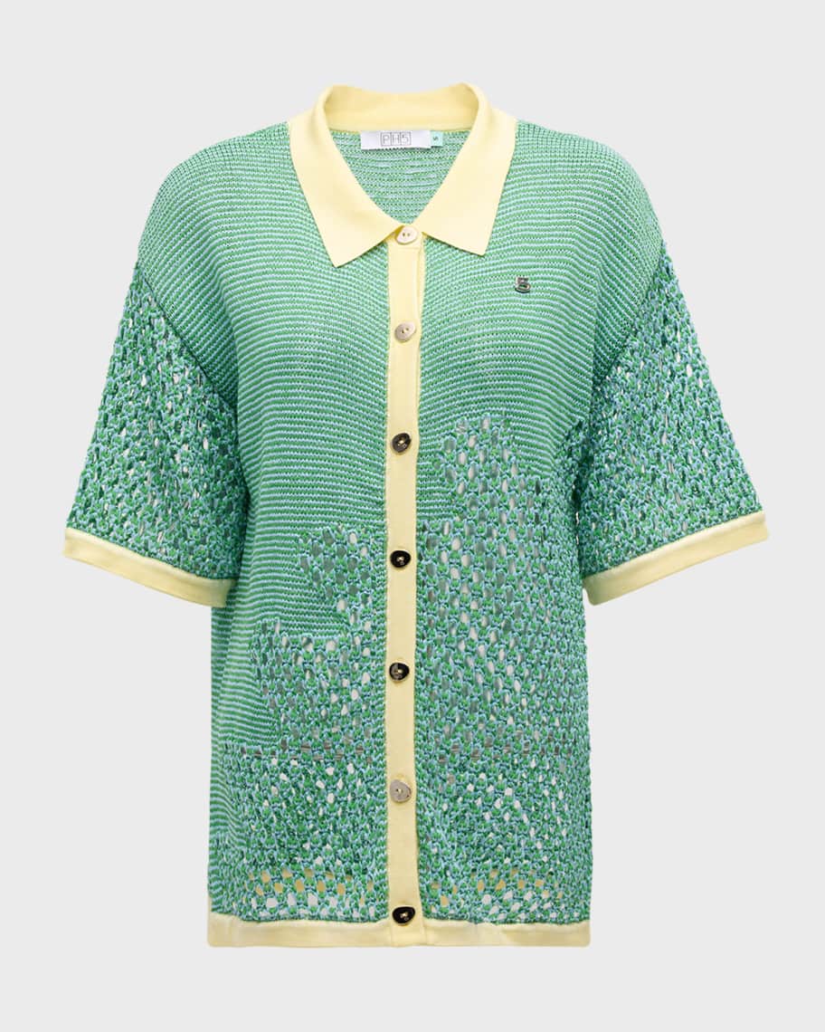 Image 2 of 6: Olivia Crochet Short-Sleeve Button-Front Shirt