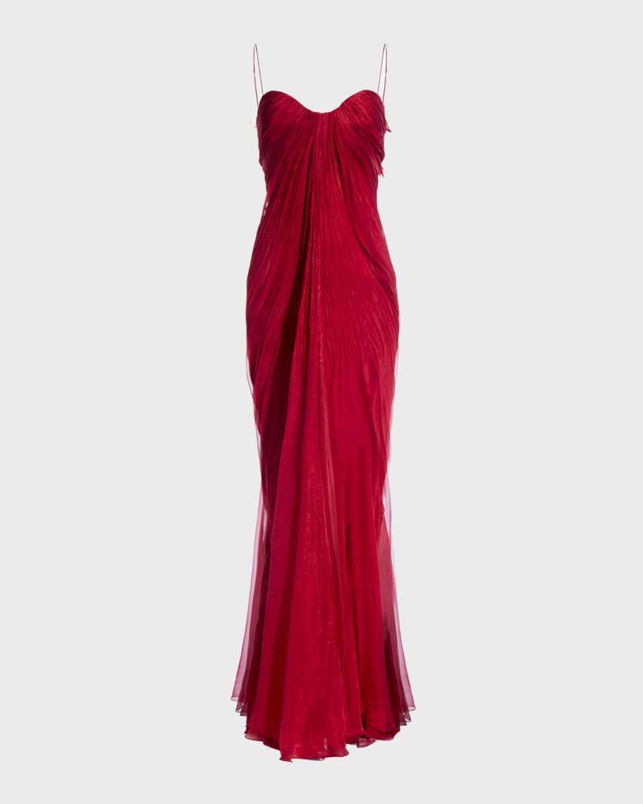Maria Lucia Hohan Victoria Lace-Up Backless Plisse Sleeveless Gown