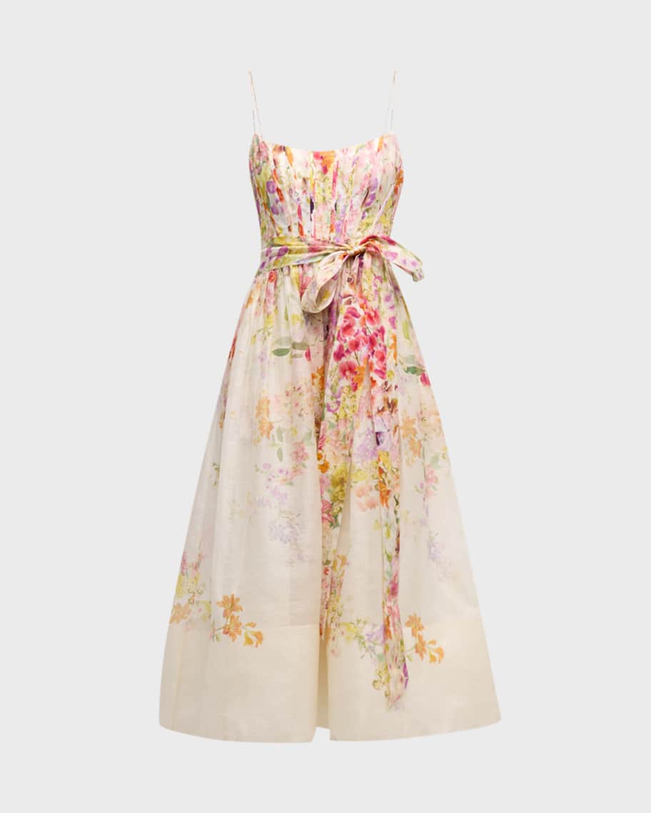 Zimmermann Natura Floral Corset Midi Dress Neiman Marcus