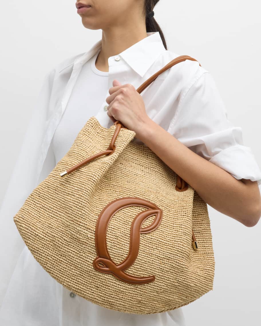 Image 3 of 6: By My Side Beach Tote in Raffia with Leather Logo