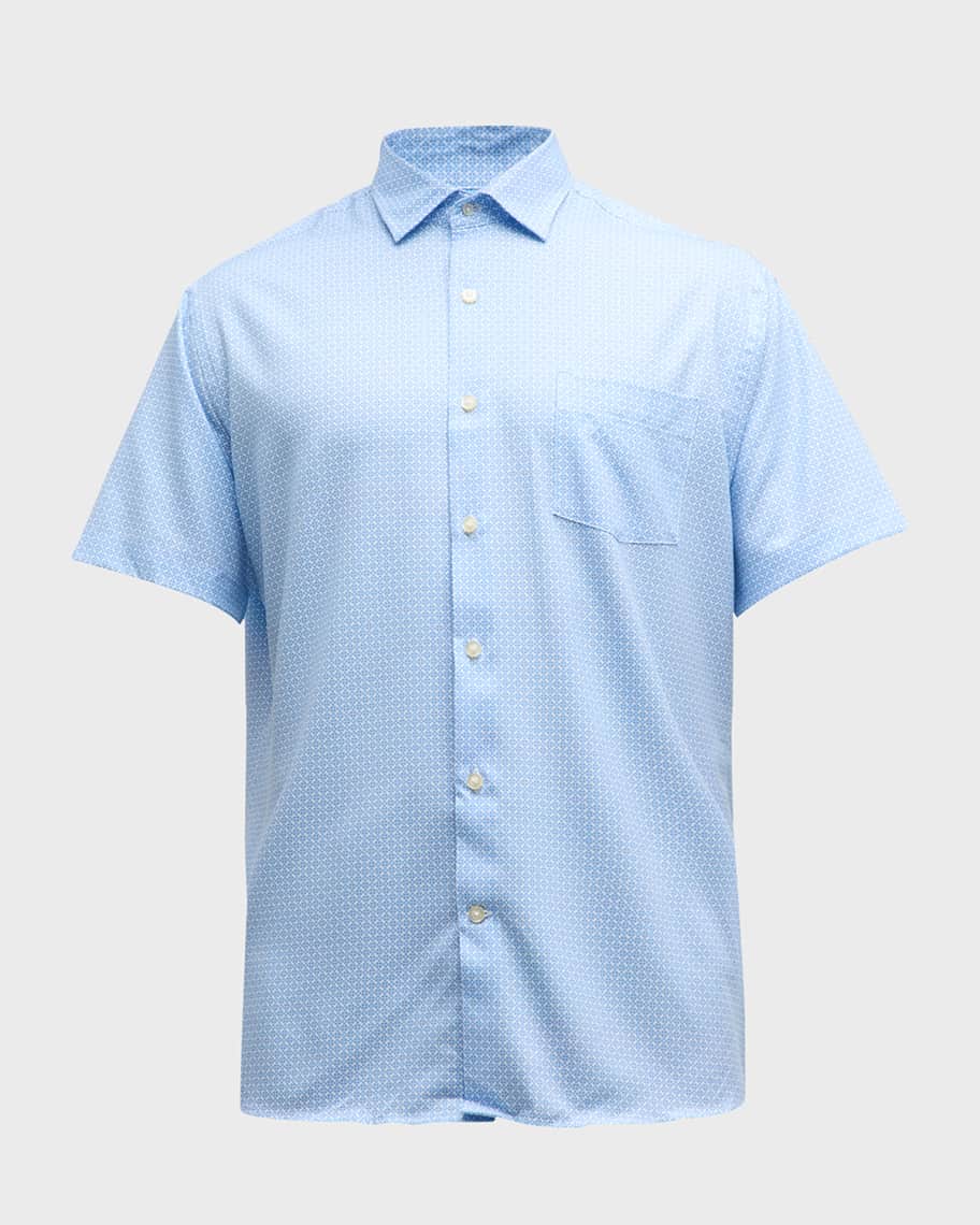 Image 1 of 6: Men's Geo Petals Performance Poplin Short-Sleeve Shirt