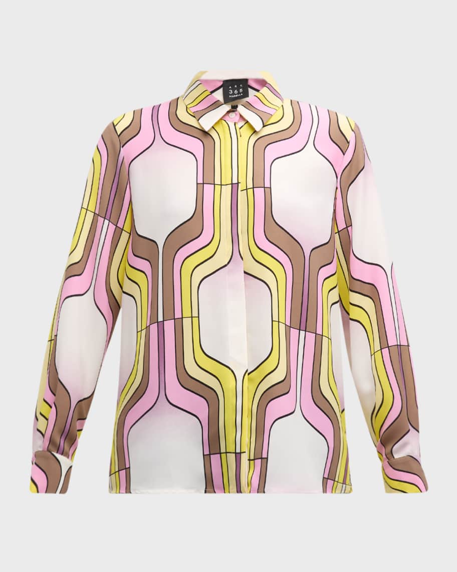Image 2 of 6: Sirena Geometric-Print Button-Down Blouse