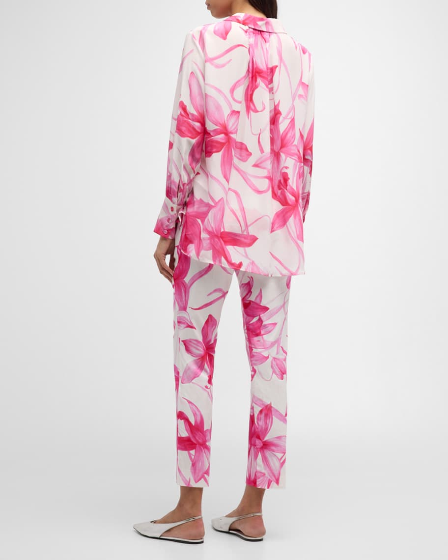 Image 3 of 6: Luisa Floral-Print Button-Down Silk Shirt