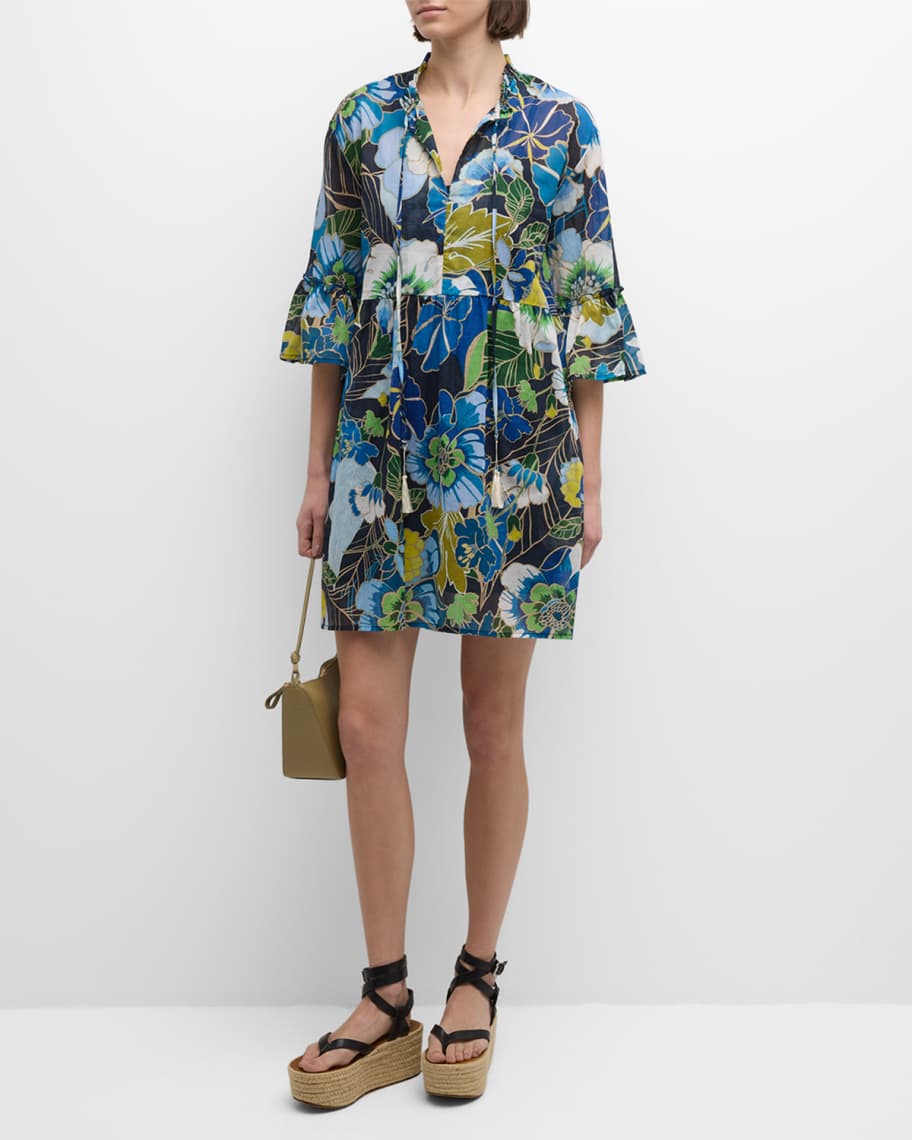 Johnny Was Jenn Floral Print Bell Sleeve Mini Dress Neiman Marcus