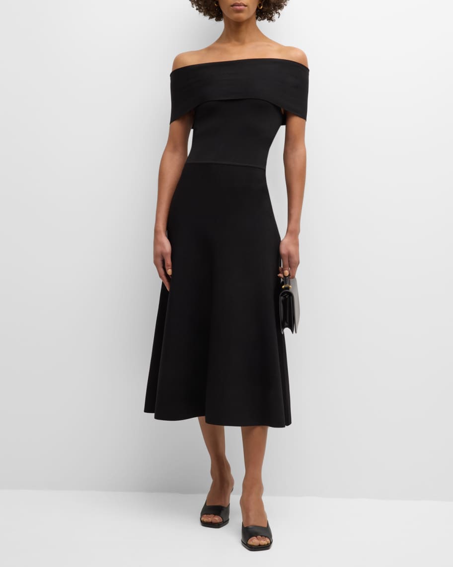 FABIANA FILIPPI Off-Shoulder A-Line Knit Midi Dress | Neiman Marcus