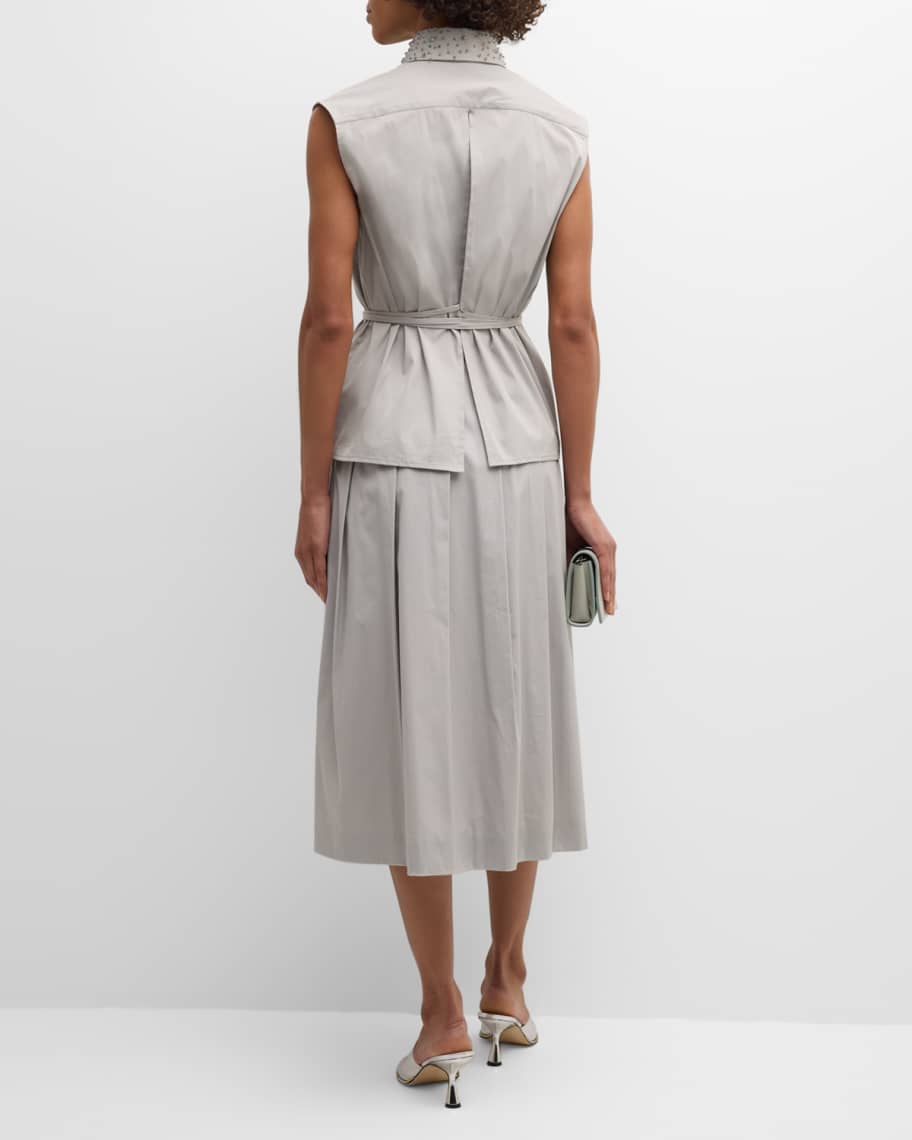 Image 3 of 6: Sleeveless Beaded Open-Back Poplin Shirt