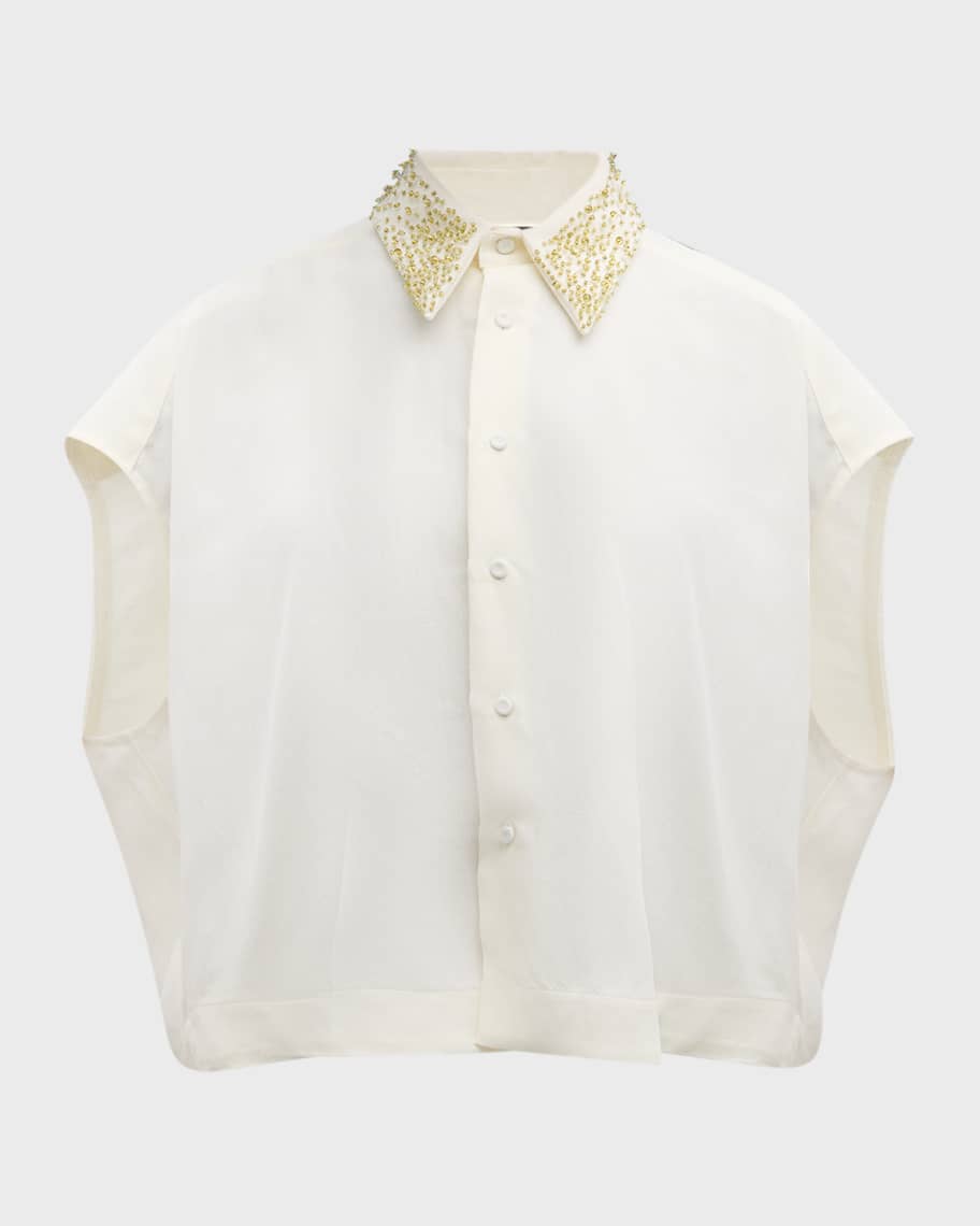 Image 2 of 6: Beaded Cap-Sleeve Boxy Shirt