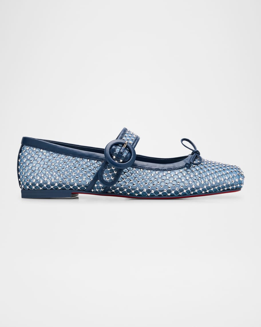 Christian Louboutin Mesh Net Mary Jane Red Sole Ballerina Flats