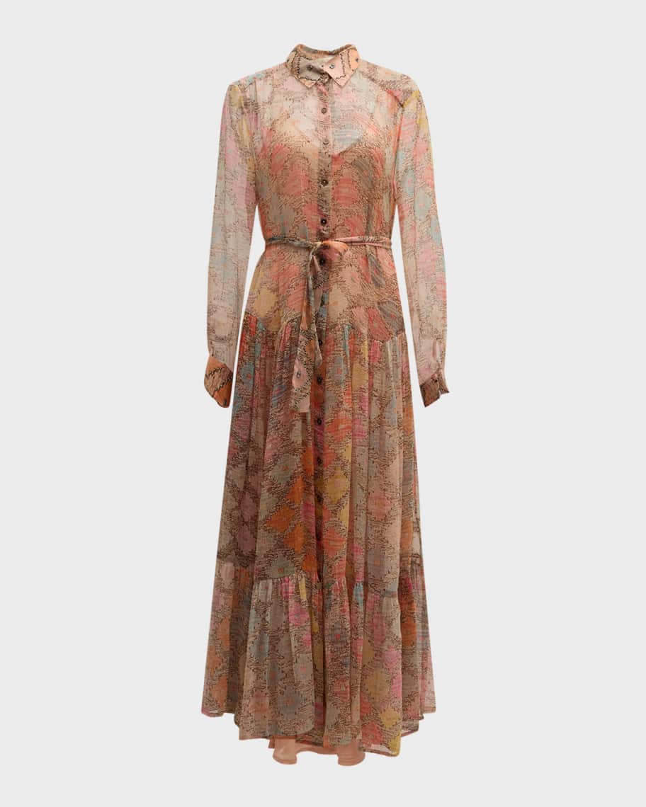 Image 2 of 6: Odette Tiered Abstract-Print Maxi Shirtdress