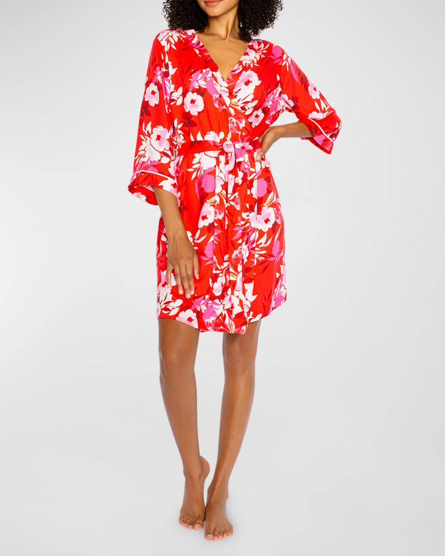 PJ Salvage Watercolor Bloom Floral-Print Mini Robe | Neiman Marcus