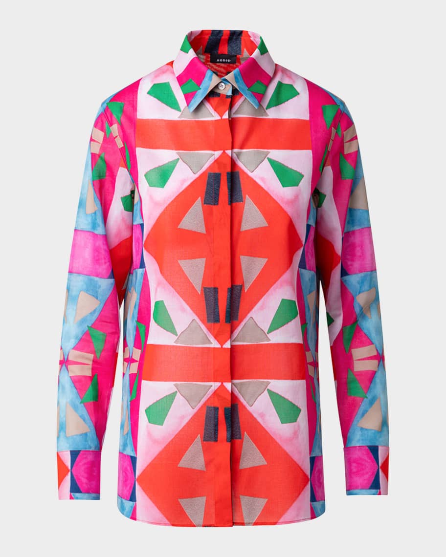 Akris Spectra Print Cotton Voile Tunic Blouse