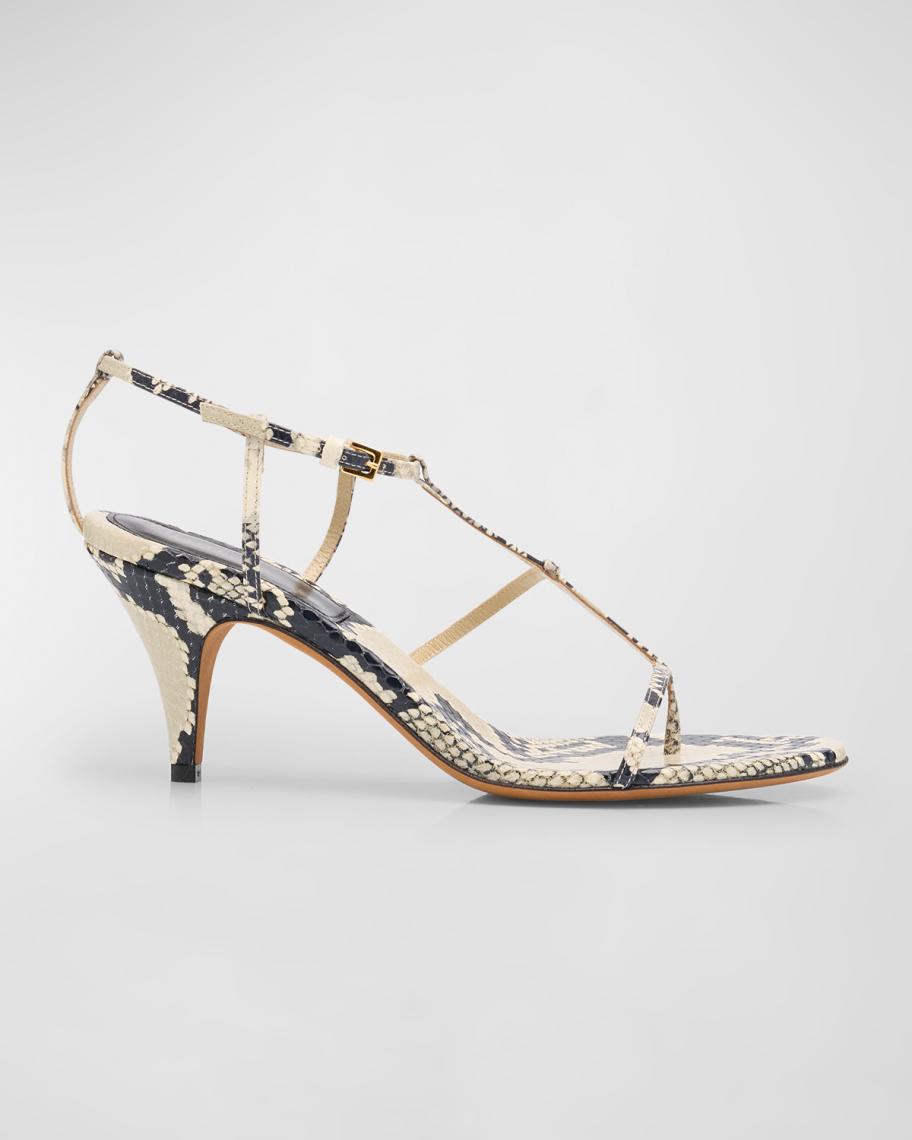 Khaite Python-Embossed Leather T-Strap Sandals | Neiman Marcus