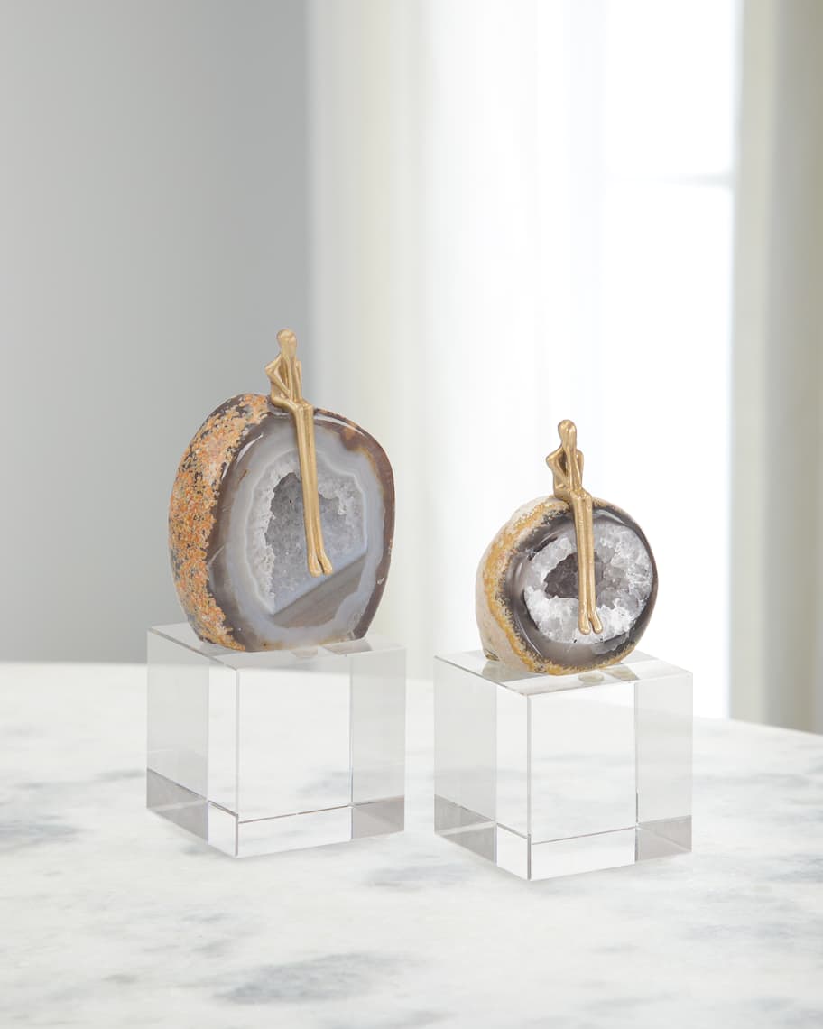 John-Richard Collection Agate Philosopher Sculpture on Crystal Base, Set of 2