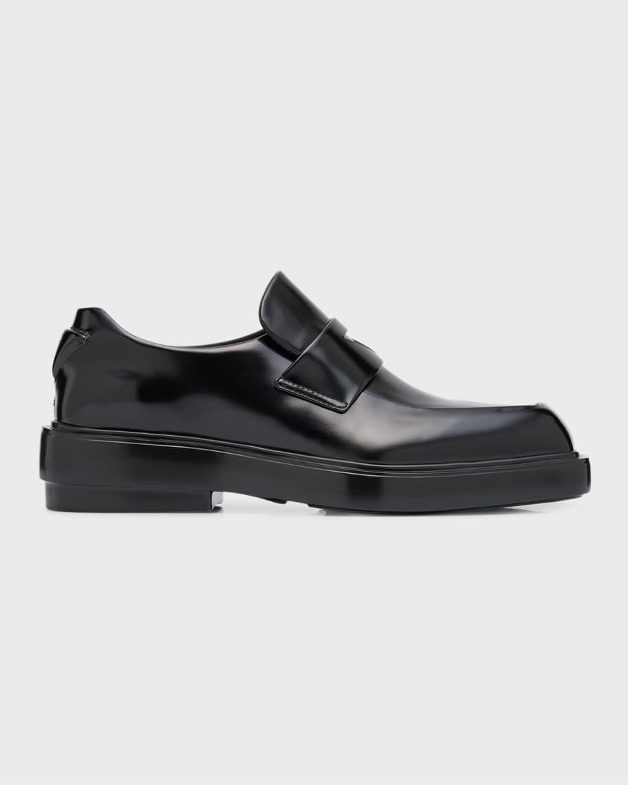 Prada Leather Square-Toe Penny Loafers | Neiman Marcus