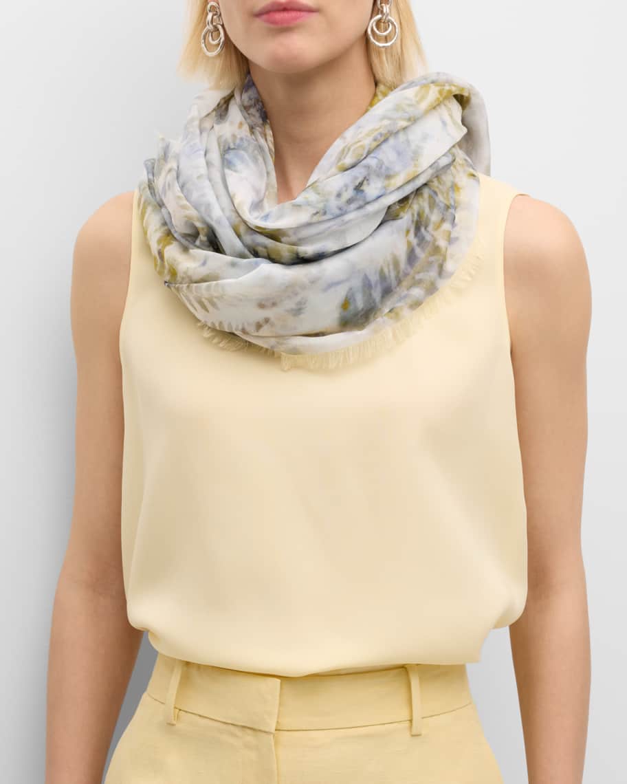 Image 3 of 4: Square Fringe-Trim Fern Eco-Print Scarf