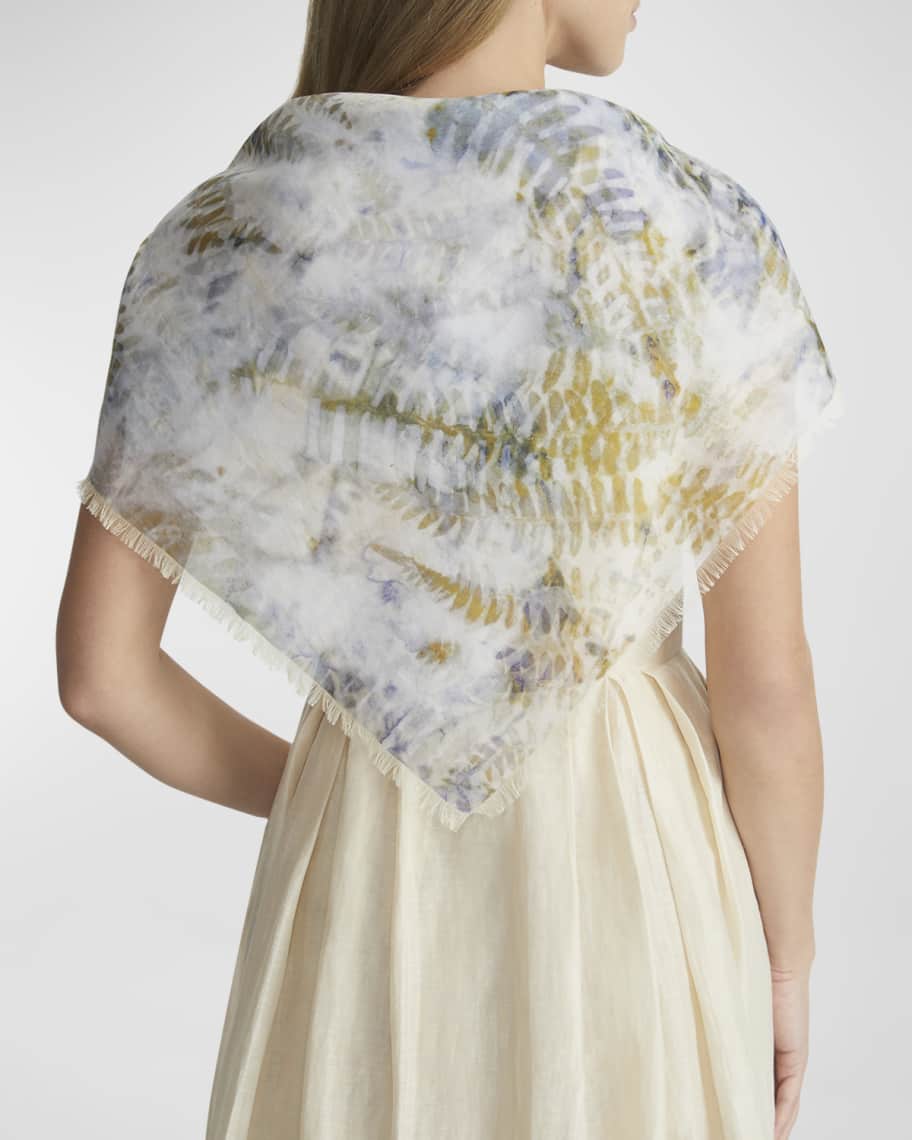 Image 1 of 4: Square Fringe-Trim Fern Eco-Print Scarf